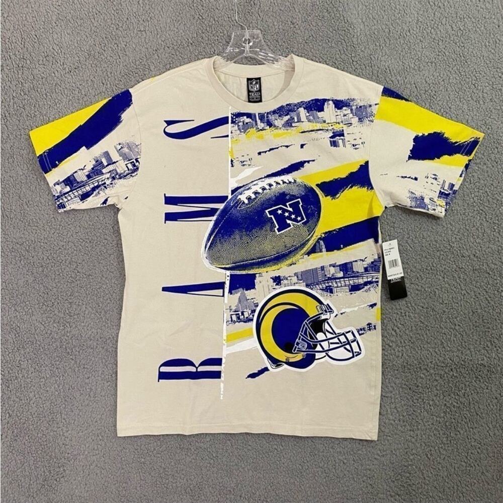 NWT MENS OFFICIAL NFL LA RAMS AOP ALL OVER PRINT HEAVY COTTON SHIRT SIZE M NICE